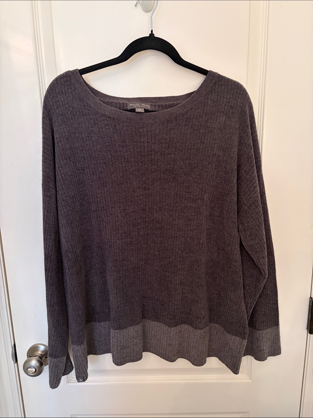 Barefoot Dreams Cozy ChicTwo-Tone Crewneck Sweater - Charcoal & Light Gray